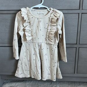 Grayson Collective Toddler Girls' Floral Ribbed Ruffle Long Sleeve Dress - Cream